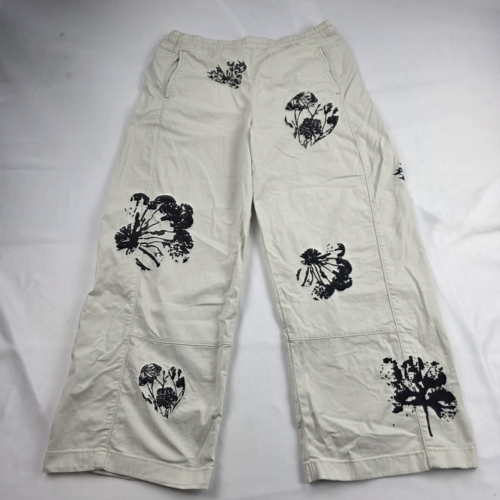 Pilcro Izzie Pants Womens LT Tall Beige Floral Wide Leg Twill Ankle Casual